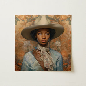 Imani - Black Lesbian Cowgirl Sapphic Art Print / Canvas, 12x12’’ / 31x31cm / Unframed / no Border, Posters Prints & Visual Artwork, Toby