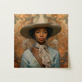 Beige Wide-brimmed Hat Soft Slightly Textured Surface Worn Black Lesbian Cowgirl, Elegant Outlaw Reminding, Sapphic Art