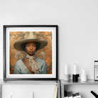 Imani Black Lesbian Cowgirl Sapphic Art Print, Framed Portrait Painting Figure Wide Brimmed Gray Hat Light