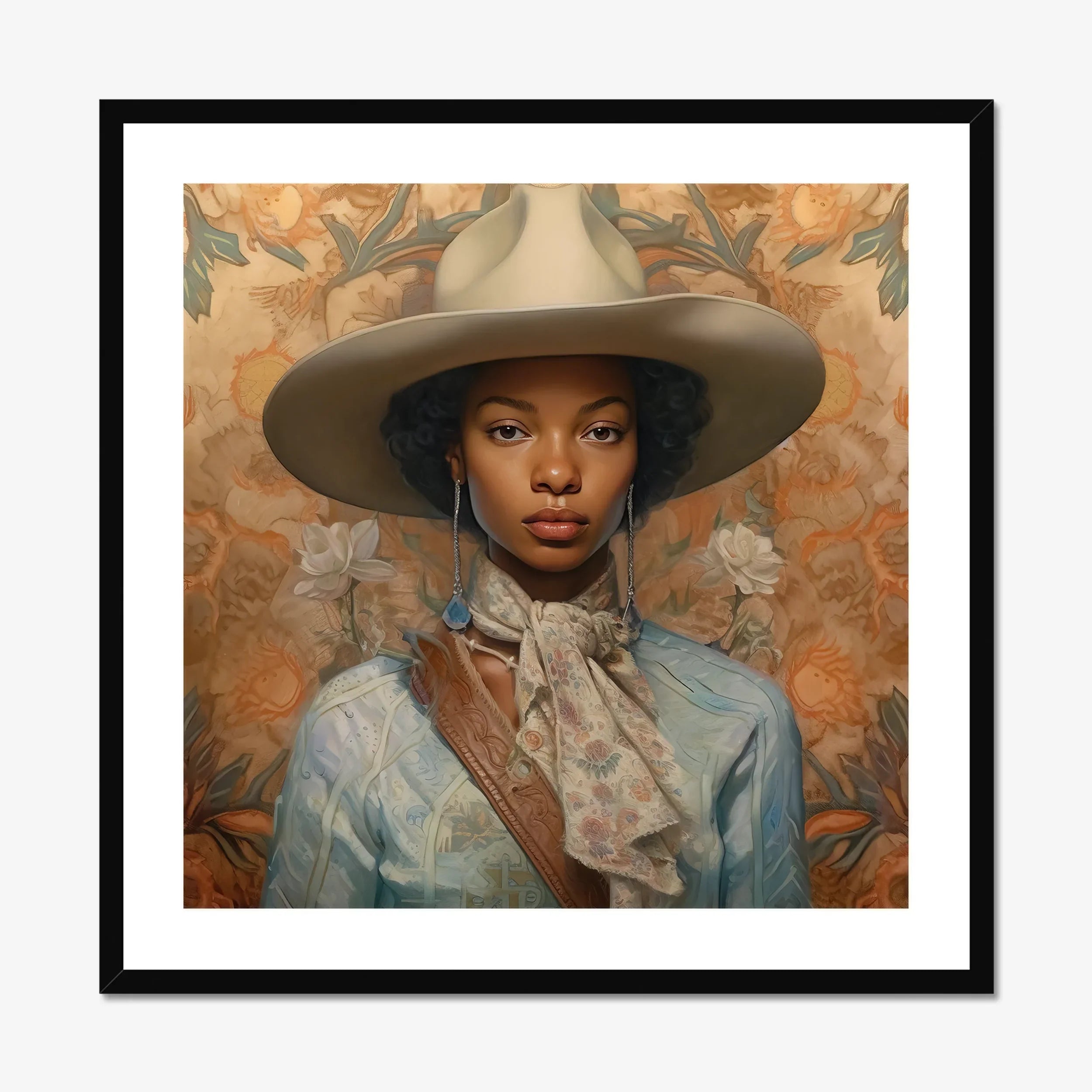 Imani - Black Lesbian Cowgirl Sapphic Art Print, Framed Portrait Woman Hat