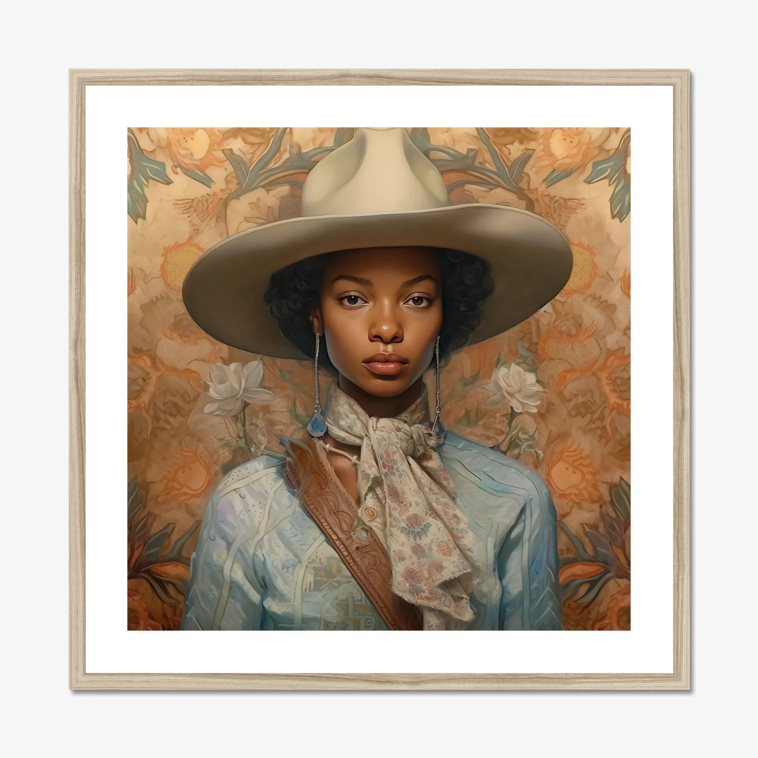 Imani - Black Lesbian Cowgirl Sapphic Art Print, Framed Portrait Woman Hat