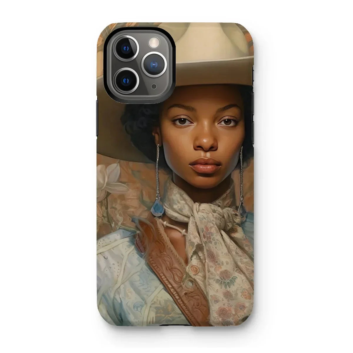 Imani - Black Sapphic Cowgirl Iphone Case, 11 Pro / Matte, Iphone Case Portrait Woman Wide-brimmed Hat Floral Scarf