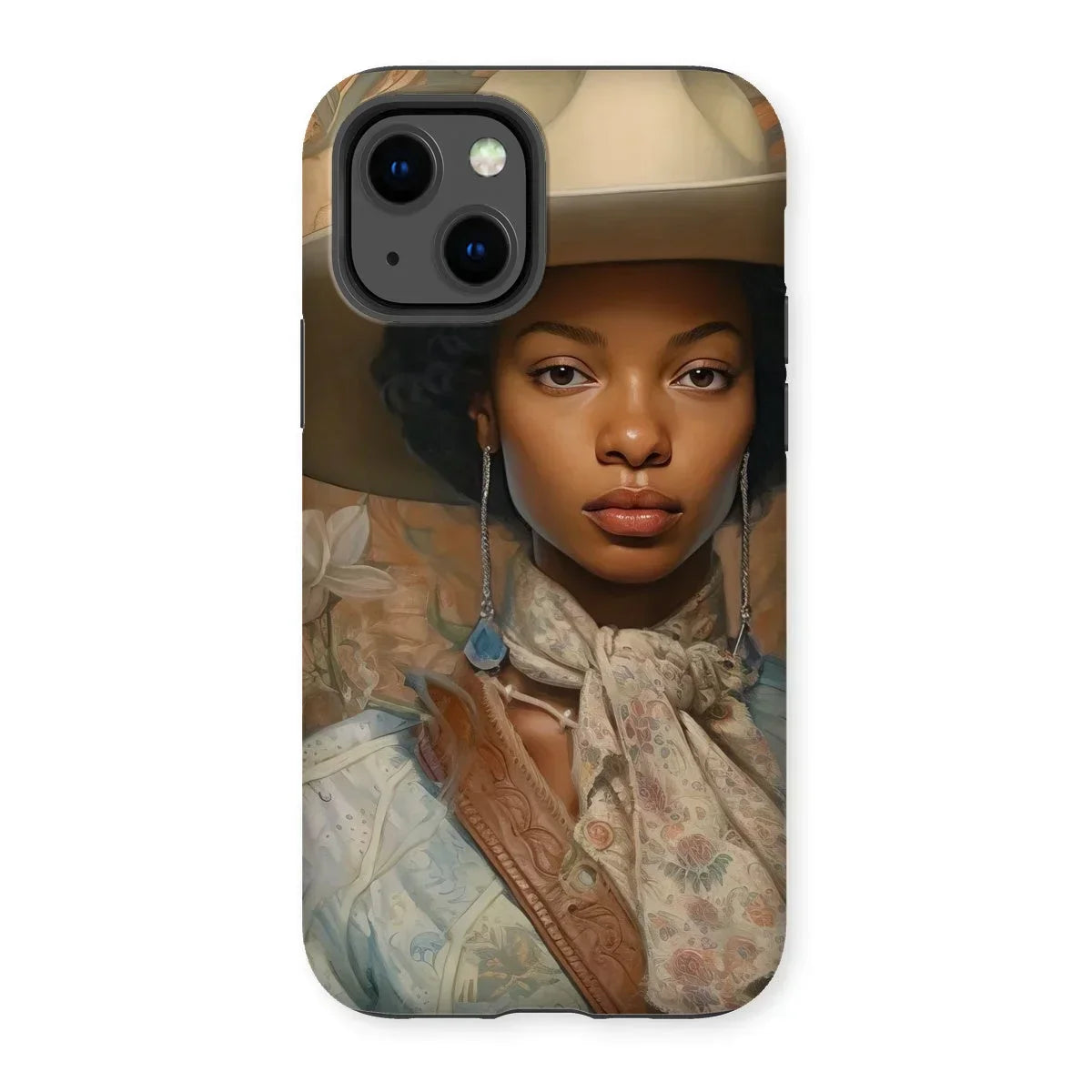 Imani - Black Sapphic Cowgirl Iphone Case, 13 / Matte, Phone Case Portrait Woman Wide-brimmed Hat Floral Scarf