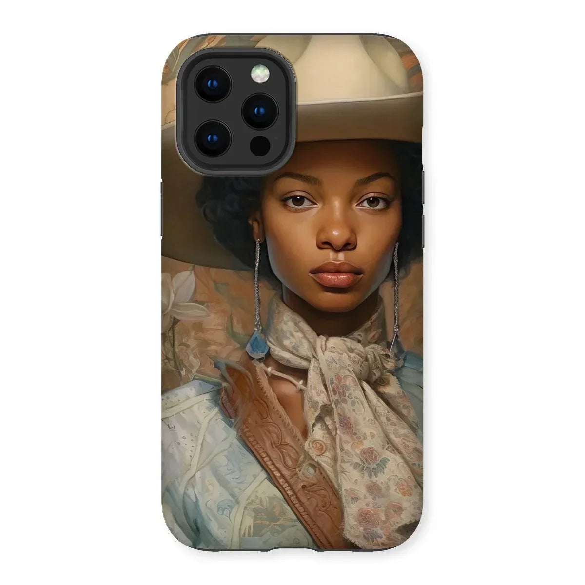 Imani - Black Sapphic Cowgirl Iphone Case, 13 Pro Max / Matte, Phone Case Portrait Woman Wide-brimmed Hat Floral Scarf