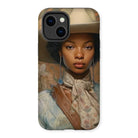 Imani - Black Sapphic Cowgirl Iphone Case, 14 Plus / Matte, Phone Case Portrait Woman Wide-brimmed Hat Floral Scarf