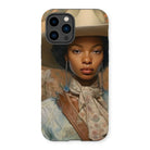 Imani - Black Sapphic Cowgirl Iphone Case, 14 Pro / Matte, Phone Case Portrait Woman Wide-brimmed Hat Floral Scarf