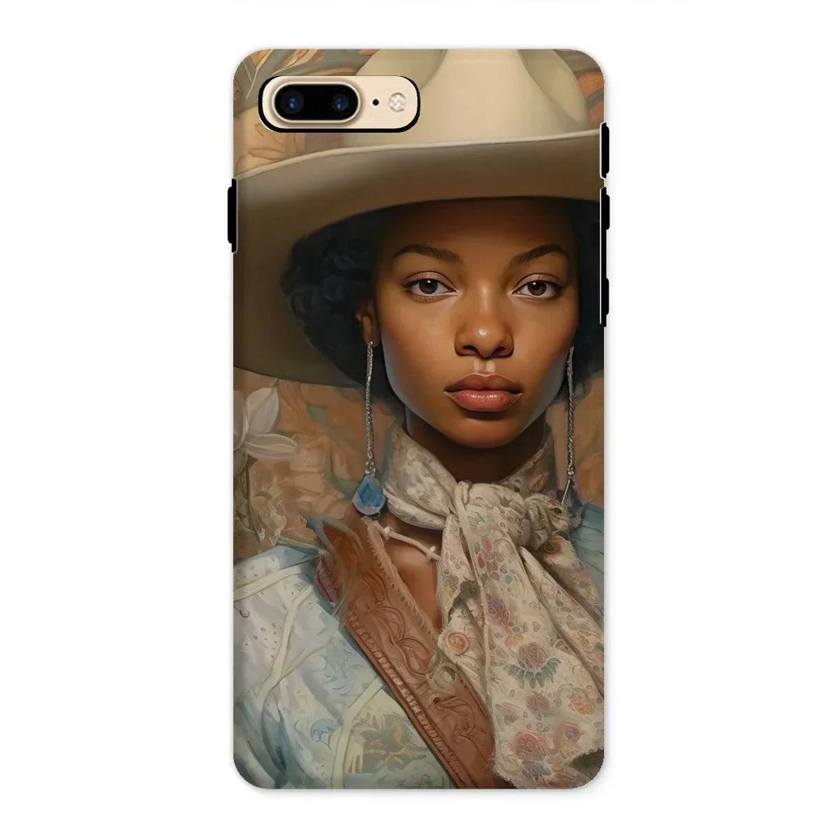 Imani - Black Sapphic Cowgirl Iphone Case, 8 Plus / Matte, Phone Case Portrait Woman Wide-brimmed Hat Floral Scarf