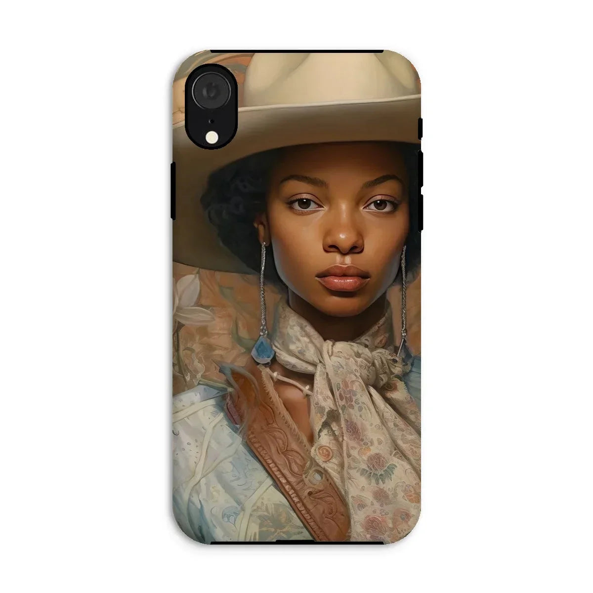 Imani - Black Sapphic Cowgirl Iphone Case, Xr / Matte, Phone Case Portrait Woman Cowboy Hat Floral Blouse