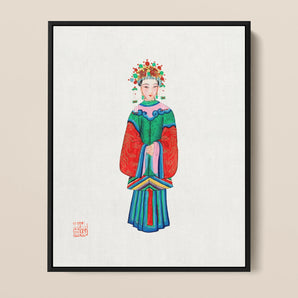 Imperial Princess - Qing Dynasty Art Framed Canvas, Colorful Illustration Chinese Opera Character Traditional Costume Headdress