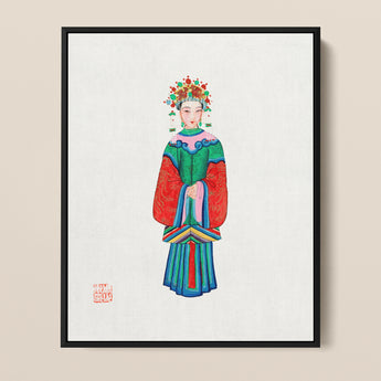 Framed Artwork Traditional Chinese Opera Performer Vibrant Red Qing Dynasty Opulence, Manchu Fashion, Art