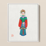 Framed Artwork Traditional Chinese Opera Performer Vibrant Red Qing Dynasty Opulence, Manchu Fashion, Art
