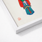 Framed Artwork Figure Vibrant Traditional Attire Rich Reds Qing Dynasty Opulence, Manchu Fashion, Art