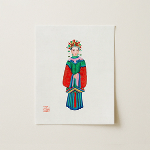 Imperial Princess - Qing Dynasty Fashion Art Print / Canvas Vibrant Hand-painted Illustration Traditional Chinese Woman Ornate Ceremonial