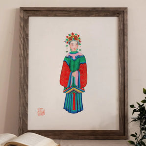 Imperial Princess - Qing Dynasty Fashion Art Print, Framed Painting Woman Traditional Chinese Imperial Costume Ornate