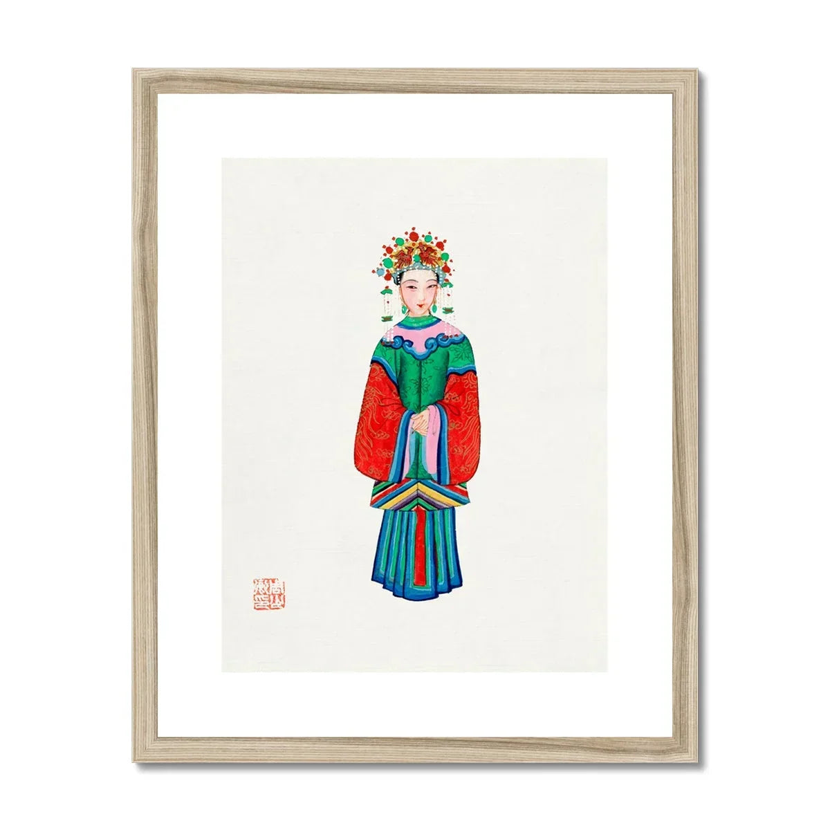 Imperial Princess Qing Dynasty Fashion Art Print, Framed Watercolor Illustration Figure Traditional Chinese Hanfu Robes