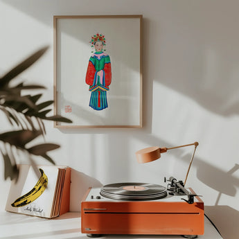 Imperial Princess - Qing Dynasty Fashion Art Print, Orange Turntable Tonearm Platter