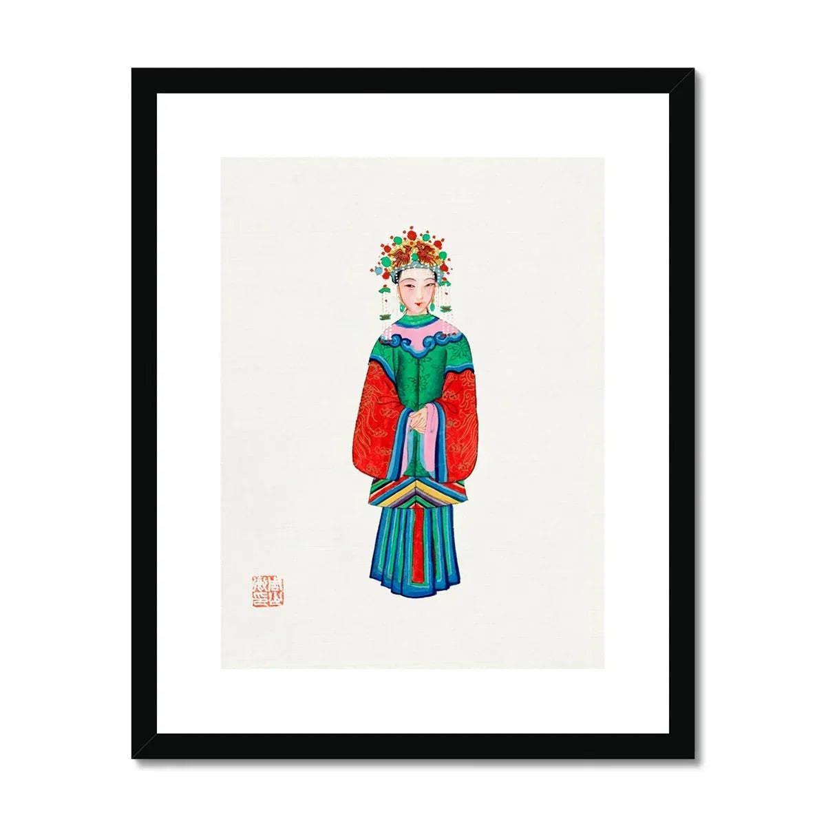 Imperial Princess Qing Dynasty Fashion Art Print, Traditional Chinese Opera Character Colorful Robes Ornate Floral