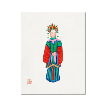 Imperial Princess - Qing Dynasty Fashion Art Print, Traditional Chinese Watercolor Painting Figure Colorful Robes Floral