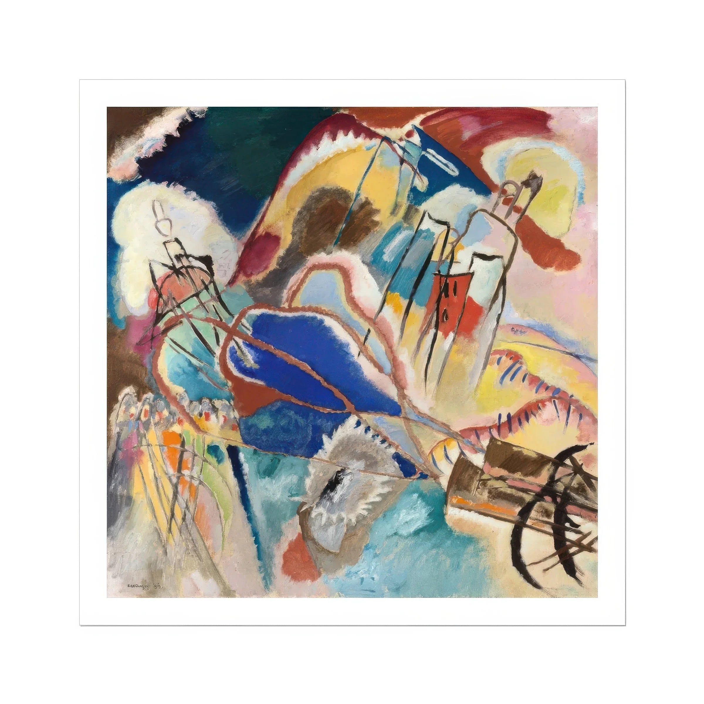Improvisation No. 30 (cannons) Wassily Kandinsky Art Print, Abstract Painting Bold Brushstrokes Blue Red Yellow White