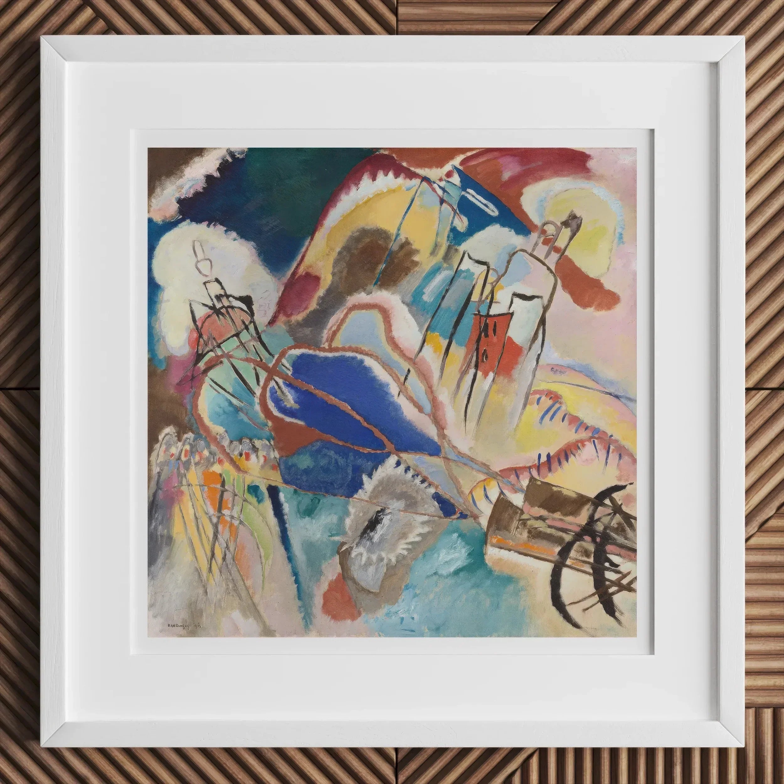 Improvisation No. 30 (cannons) Wassily Kandinsky Art Print, Abstract Painting Vibrant Colors Dynamic Shapes Framed White