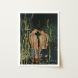In Deep - Gay Asian Lovers Art Print / Canvas Framed Painting Two Shirtless Men Back-to-back Tall Dark, Small Harbor Prints