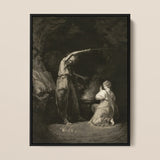 An Incantation - John Dixon Art Print / Canvas Black-framed Monochrome Artwork Dramatic Scene Two Figures Classical John Dixon Art, Chalked
