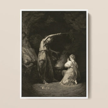 An Incantation - John Dixon Framed Canvas, Black White Print Woman Angelic Figure