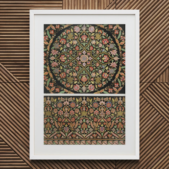 Indian Embroidery - Matthew Digby Wyatt Art Print / Canvas Framed Artwork Intricate Symmetrical Floral Patterns Muted Pinks Matthew Digby
