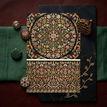 Indian Embroidery - Matthew Digby Wyatt Art Print / Canvas Ornate Black Invitation Card Adorned Intricate Multicolored Floral,