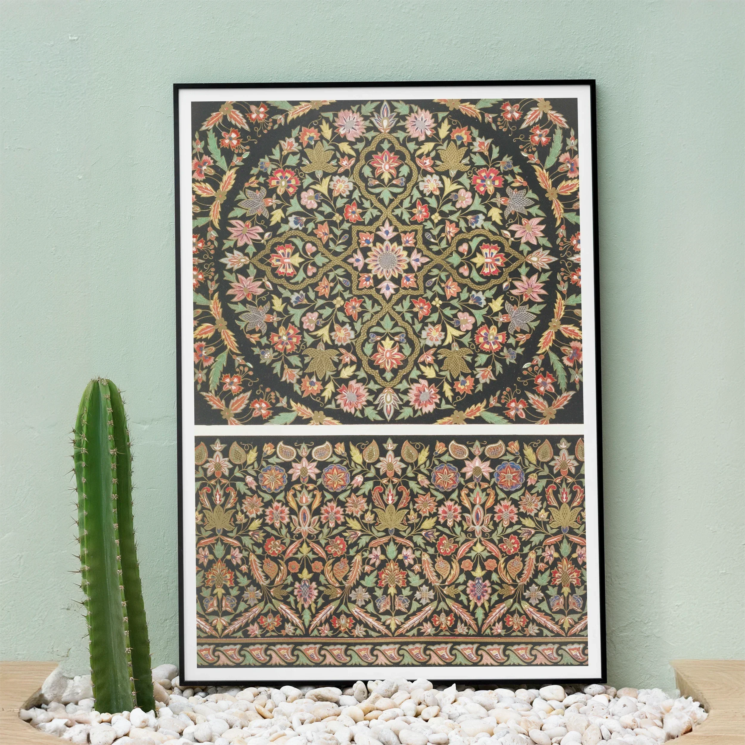 Indian Embroidery Matthew Digby Wyatt Art Print, Framed Artwork Two Ornate Floral Geometric Patterns Muted