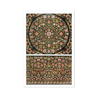 Indian Embroidery - Matthew Digby Wyatt Art Print, Ornate Floral Pattern Design Pink Green Botanical Motifs