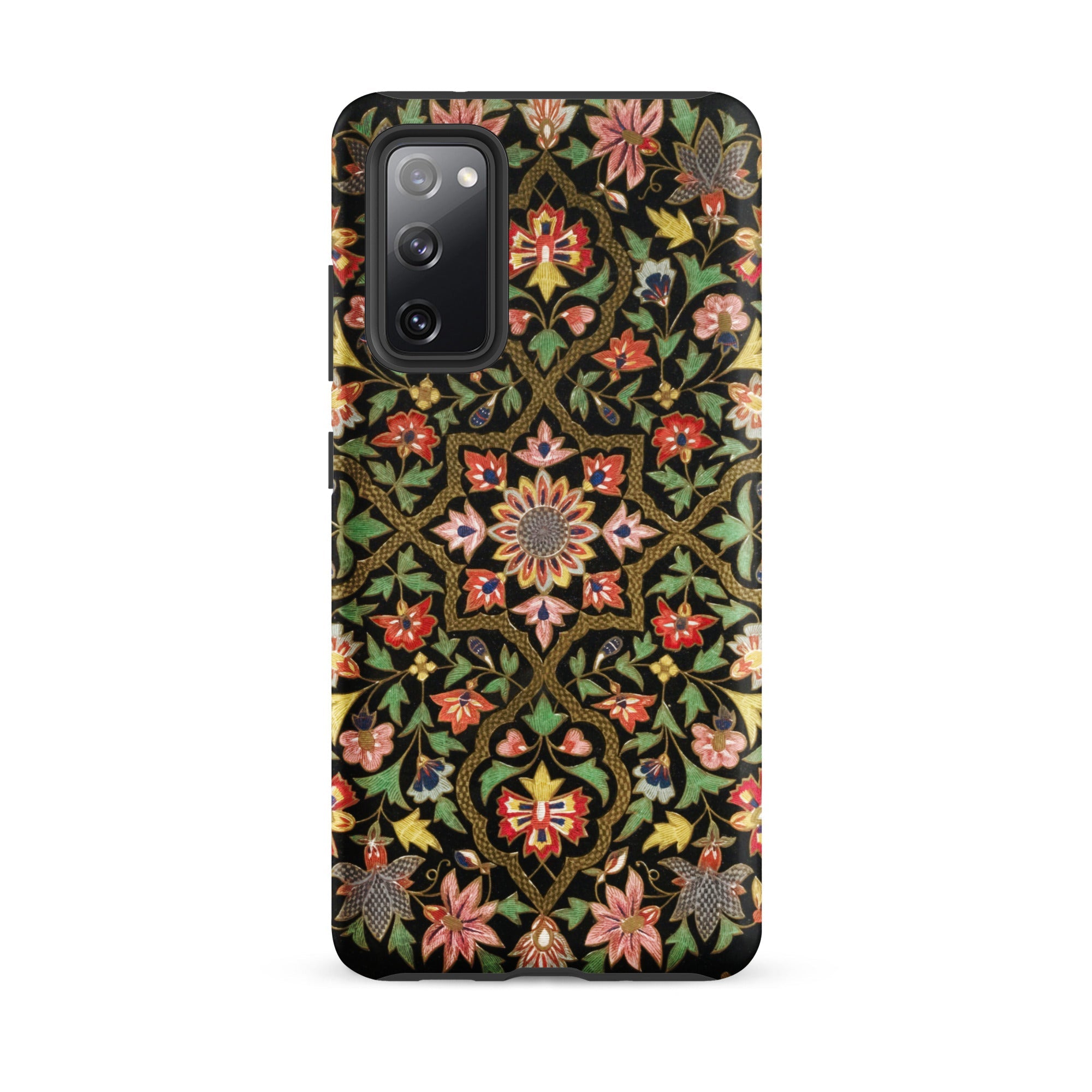 Indian Embroidery Matthew Digby Wyatt Samsung Case, Galaxy S20 Fe / Matte, Smartphone Case Black Background Colorful Intricate Floral Vine
