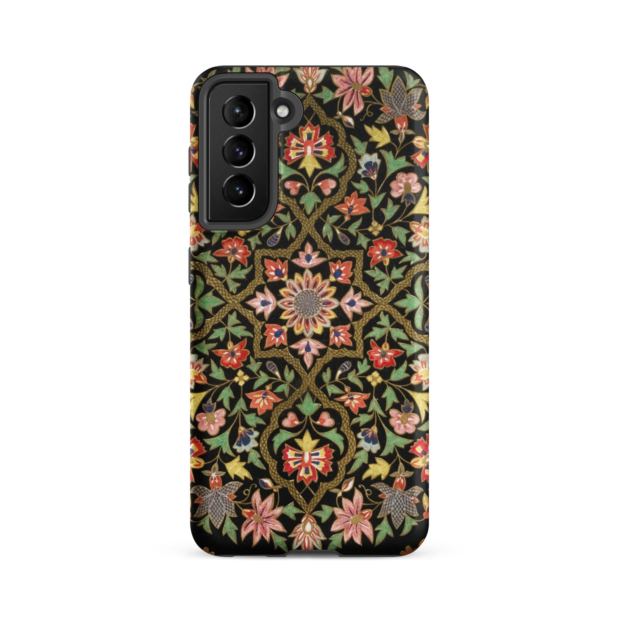Indian Embroidery Matthew Digby Wyatt Samsung Case, Galaxy S21 Fe / Matte, Phone Case Black Background Intricate Floral Pattern Colors