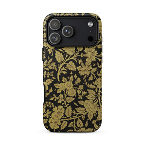Indian Lacquerwork - Matthew Digby Wyatt Phone Case Iphone 17 Pro Max / Matte Gold Floral Iphone Case Black Background Durable Plastic