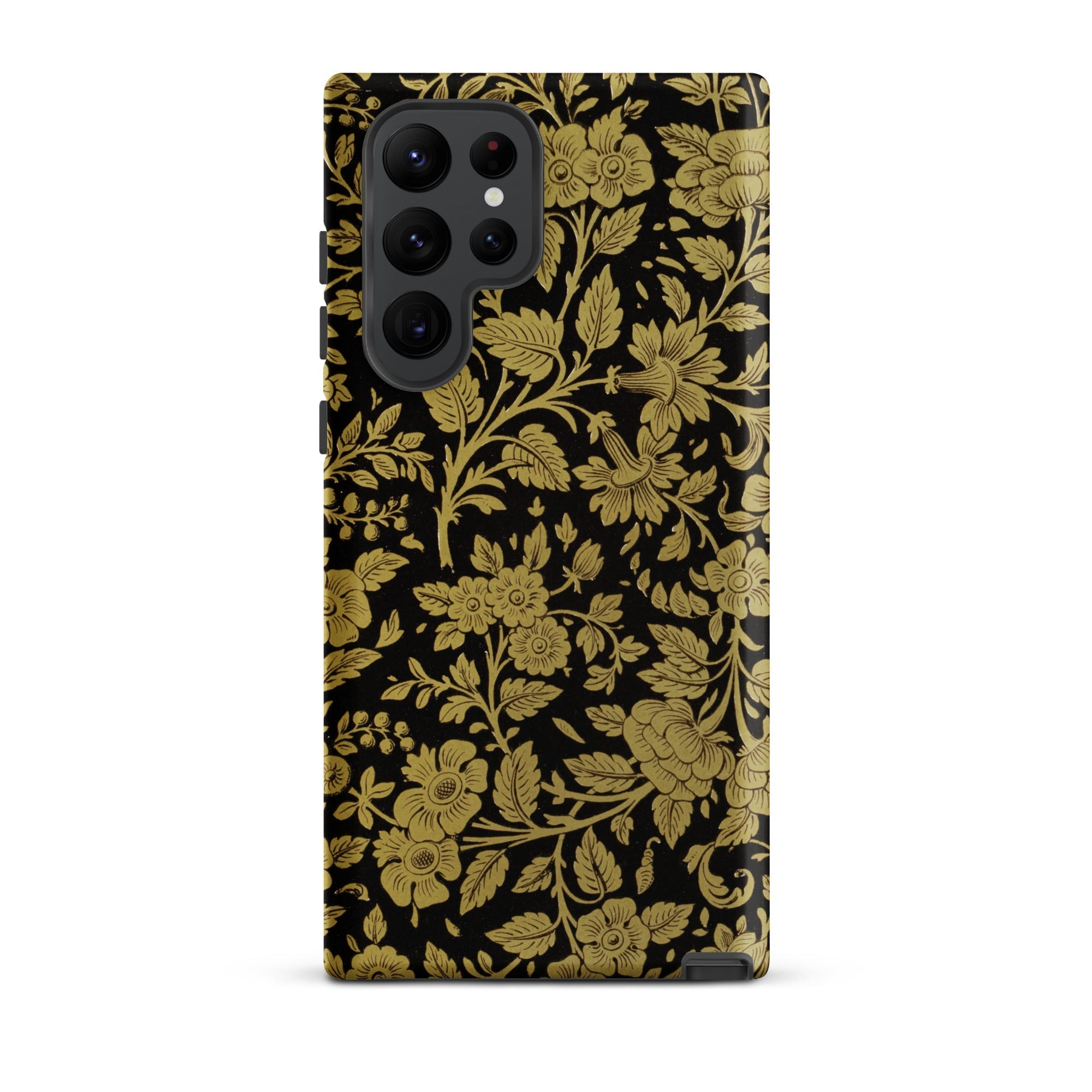 Indian Lacquerwork Matthew Digby Wyatt Samsung Case, Galaxy S22 Ultra / Matte, Black Smartphone Case Gold Floral Bird Pattern