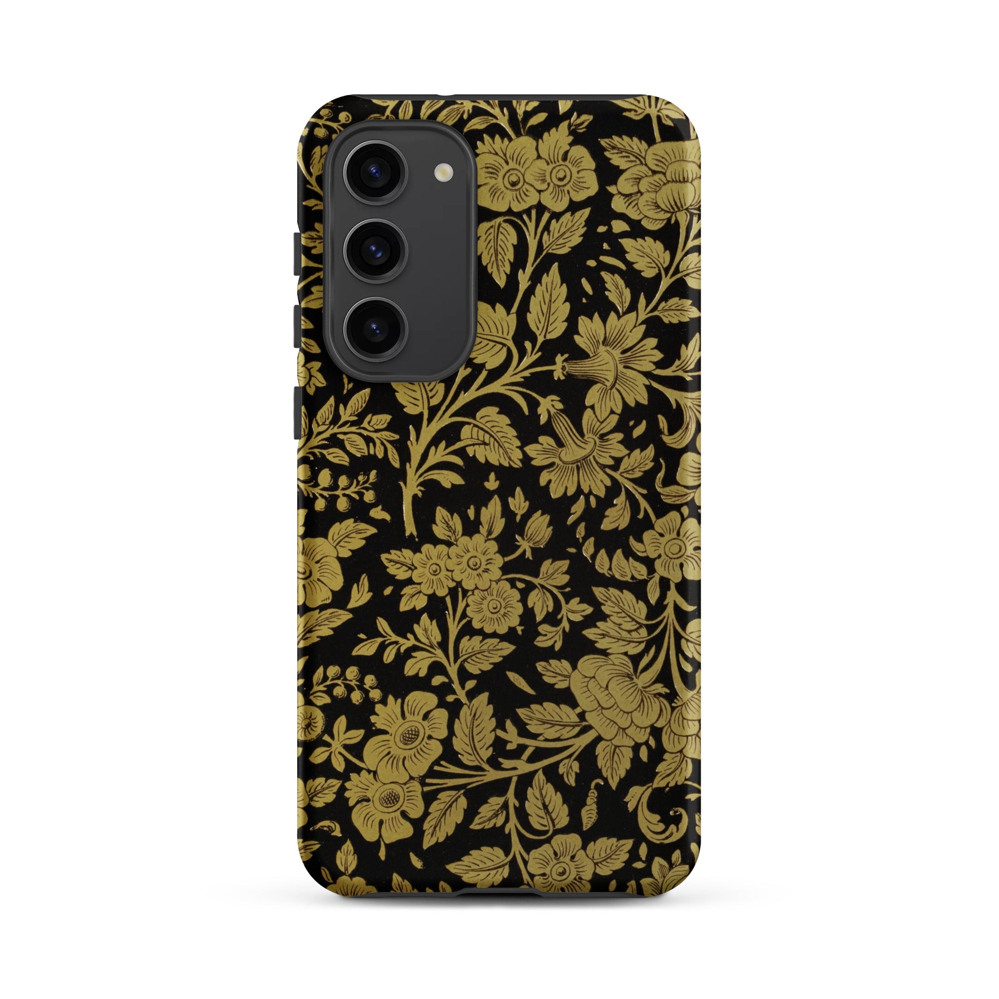 Indian Lacquerwork Matthew Digby Wyatt Samsung Case, Galaxy S23 Plus / Matte, Smartphone Case Black Background Intricate Gold Floral Bird