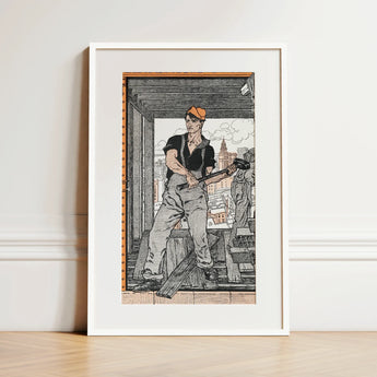 Industrial Number - Edward Penfield Art Print / Canvas, 12x18’’ / 31x46cm / White Frame / Matboard, Posters Prints & Visual Artwork, Toby