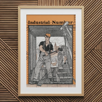 Industrial Number - Edward Penfield Art Print / Canvas Framed Print Black-and-white Illustration Construction Worker Orange Cap Industrial