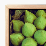 Framed Canvas Print Close-up Vibrant Green Leafy Physalis Emerald Lotus, Verdant Vortex, Bud