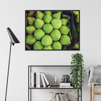 Ingenues - Green Lotus Bud Framed Canvas, Fresh Green Pears Arranged Tightly Framed Photograph