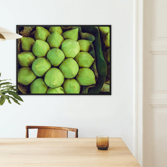 Ingenues - Green Lotus Bud Framed Canvas, Framed Photograph Fresh Green Limes Clustered