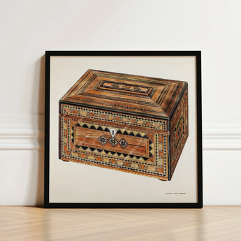 Intricate Wooden Inlaid Chest Geometric Diamond-patterned Designs Central Francis Law Durand, Exquisite, Masterpiece