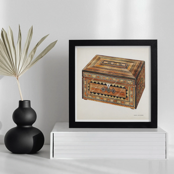 Inlaid Sewing Box - Francis Law Durand Folk Art Print, Framed Artwork Ornate Wooden Box Geometric Patterns Decorative
