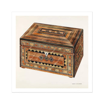 Inlaid Sewing Box - Francis Law Durand Folk Art Print, Ornately Decorated Wooden Box Geometric Patterns Inlay Work