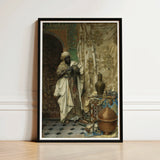 Inspection - Ludwig Deutsch Orientalism Art Print / Canvas Black-framed Man Traditional Attire Ornate Copper, Lavish 19th-century Cairo,