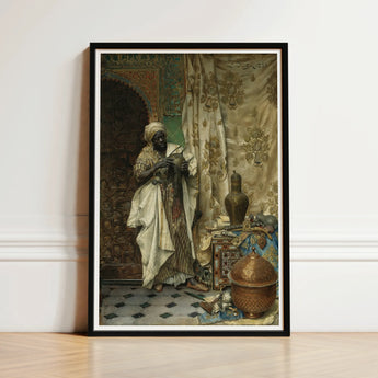 Inspection - Ludwig Deutsch Orientalism Art Print / Canvas Black-framed Man Traditional Attire Ornate Copper, Lavish 19th-century Cairo,