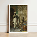 Inspection - Ludwig Deutsch Orientalism Art Print / Canvas White-framed Woman Ornate Patterned Robes Intricately, Lavish 19th-century