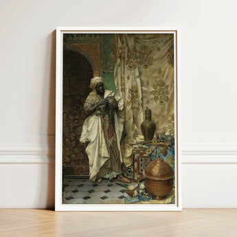 Inspection - Ludwig Deutsch Orientalism Art Print / Canvas White-framed Woman Ornate Patterned Robes Intricately, Lavish 19th-century