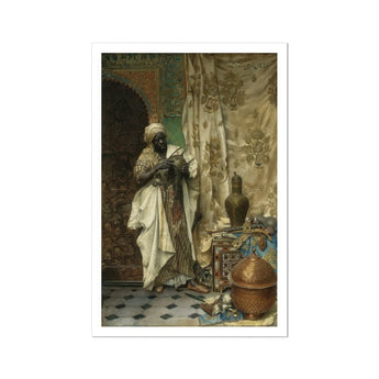 Inspection - Ludwig Deutsch Orientalism Art Print, Figure White Robes Stands Decorative Vessel