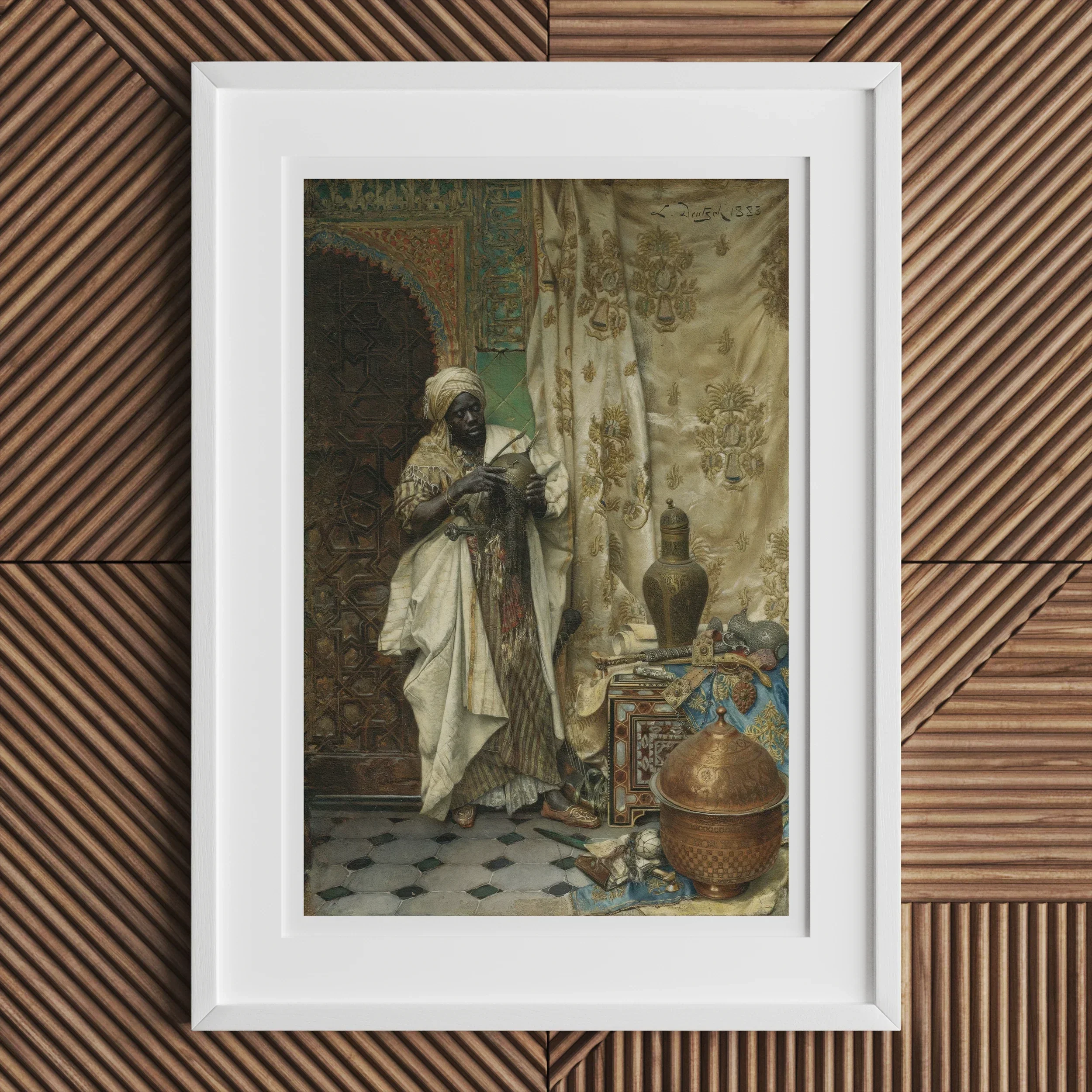 Inspection - Ludwig Deutsch Orientalism Art Print, Framed Painting Middle Eastern North African Man Fabric